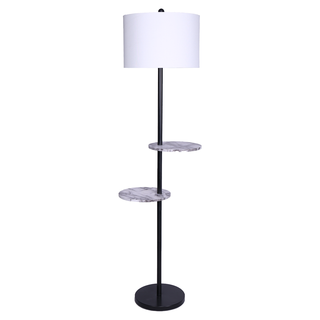 Metal Floor Lamp Shade Black Post in Marble Finish Shelves