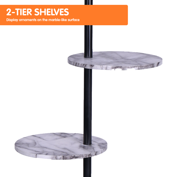 Metal Floor Lamp Shade Black Post in Marble Finish Shelves