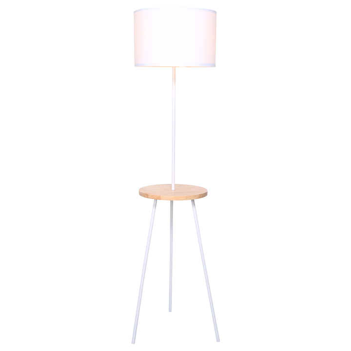 Metal Tripod Floor Lamp Shade with Wooden Table Shelf