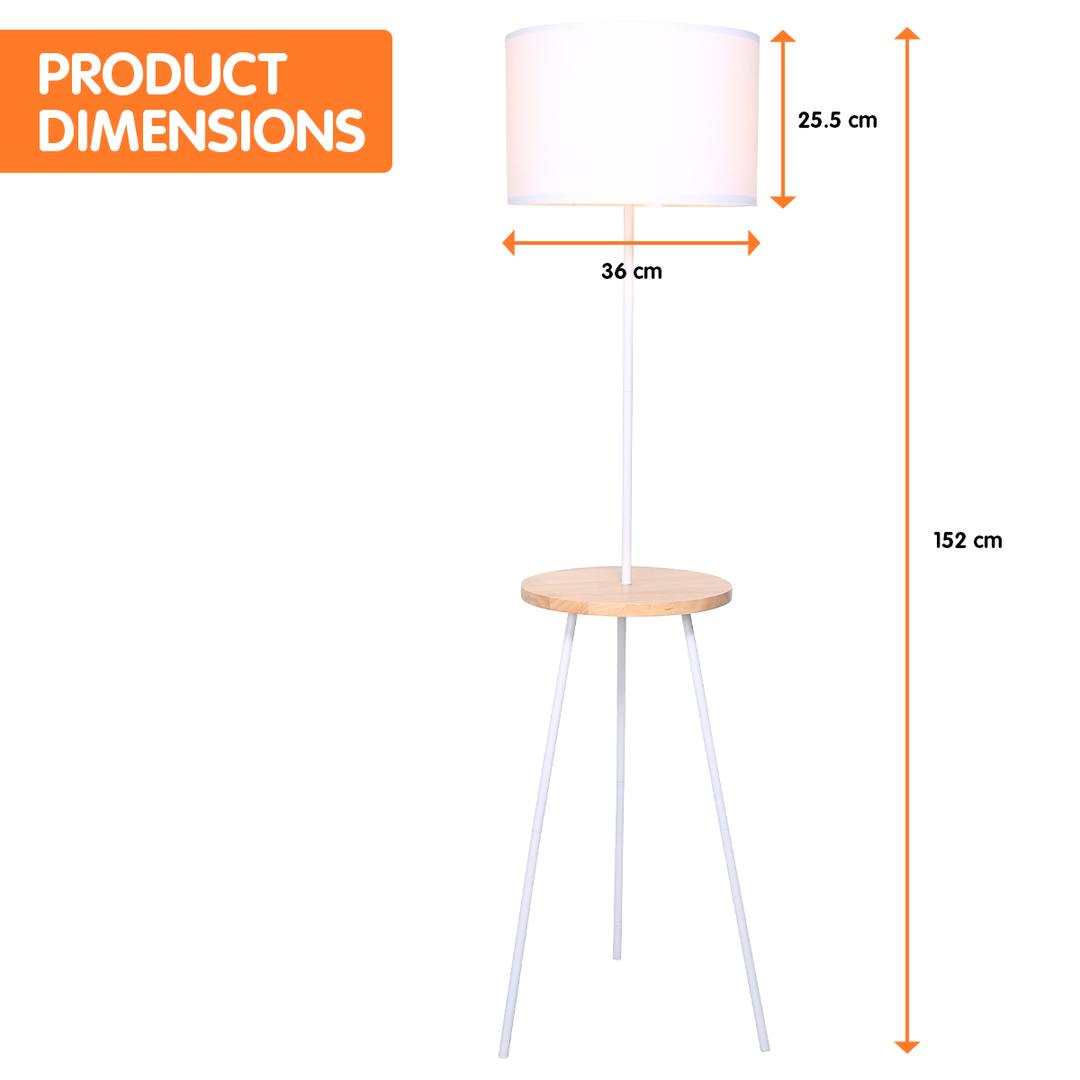 Metal Tripod Floor Lamp Shade with Wooden Table Shelf