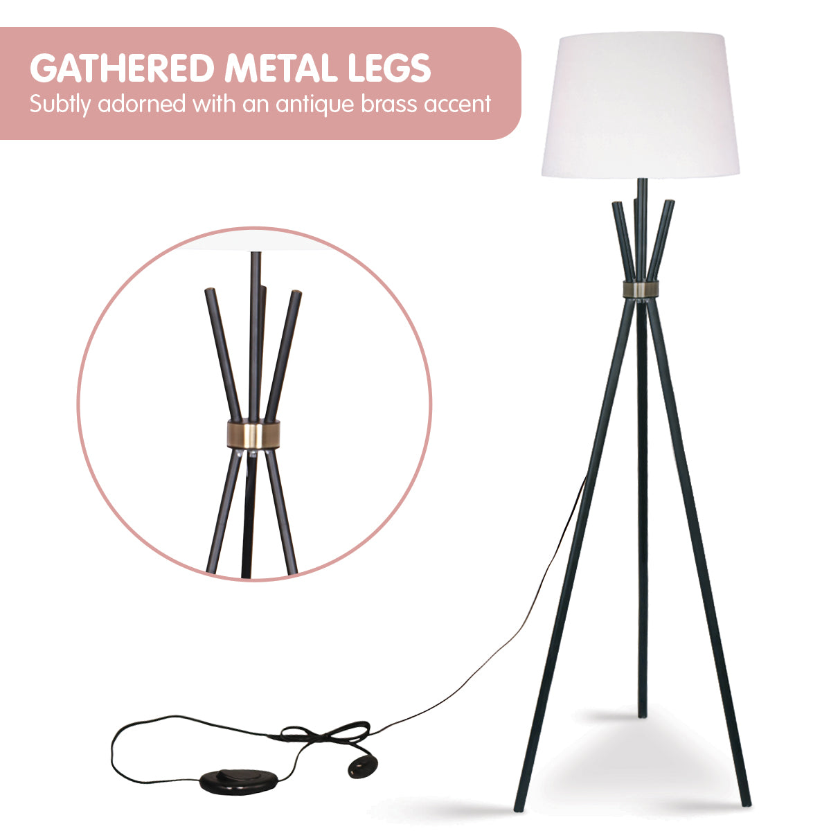 Tripod Floor Lamp in Metal and Antique Brass - Homecoze