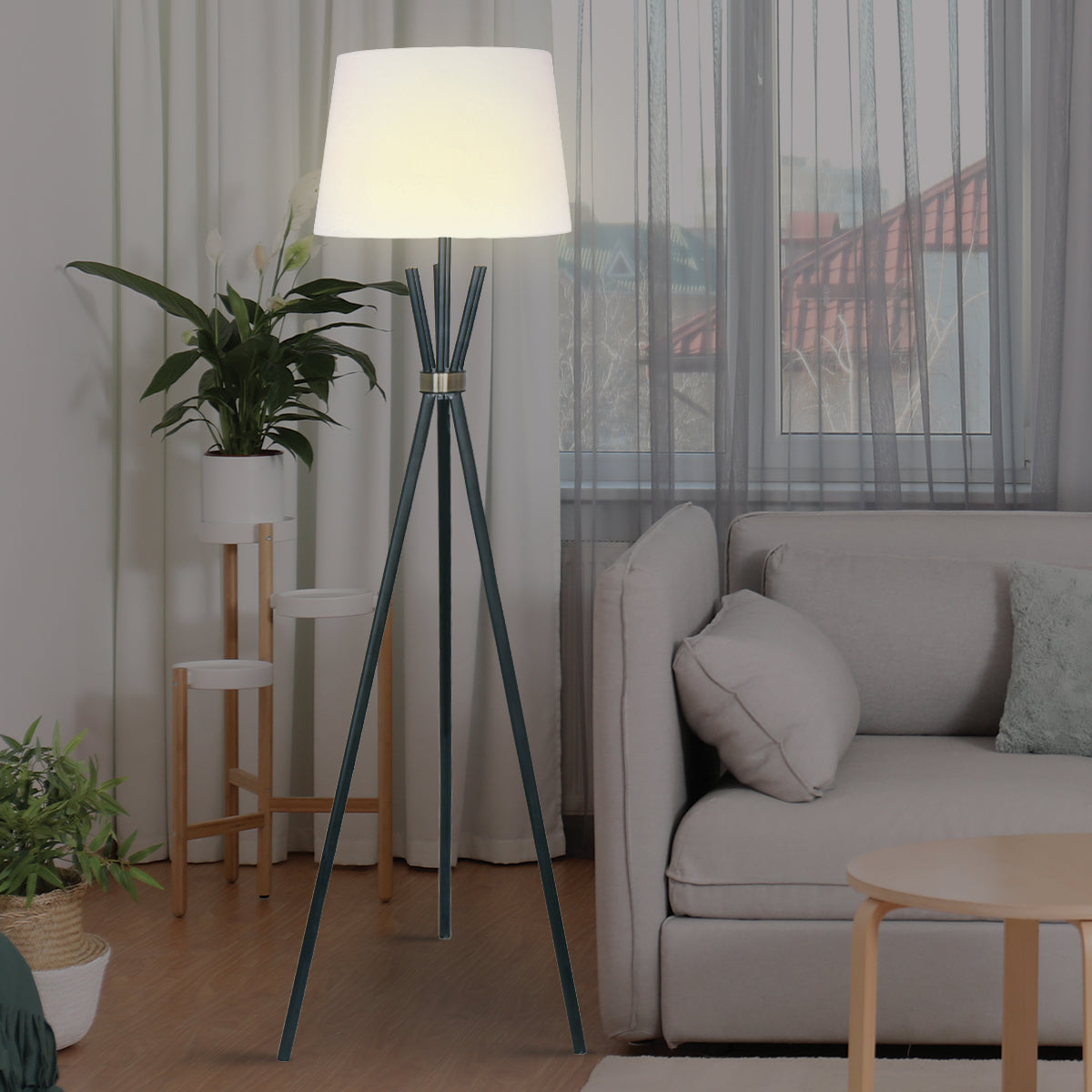Tripod Floor Lamp in Metal and Antique Brass - Homecoze