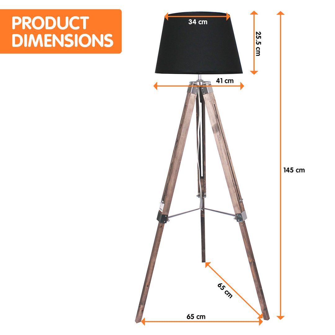 Timber Tripod Floor Lamp Adjustable Height Taper Fabric