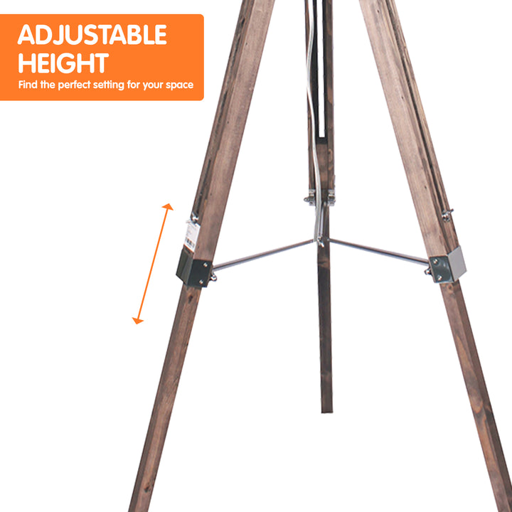 Timber Tripod Floor Lamp Adjustable Height Taper Fabric