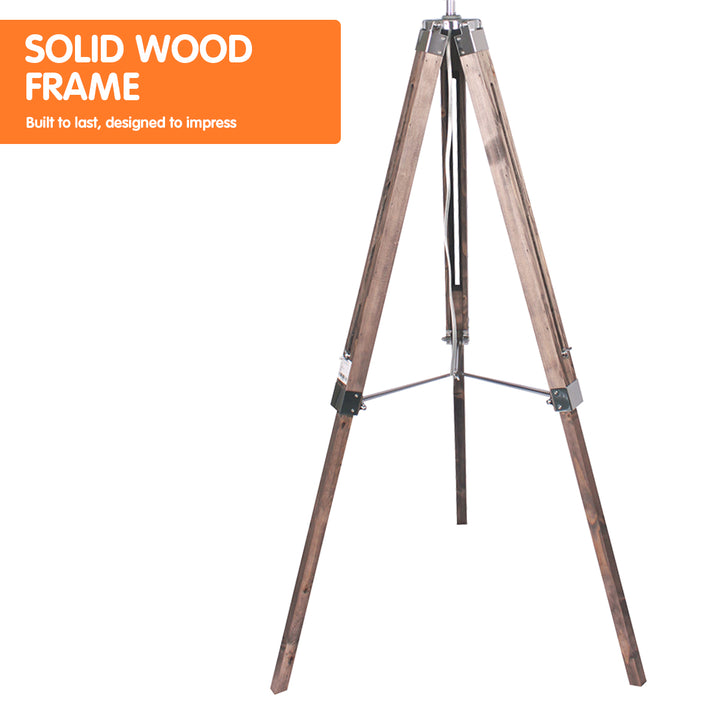 Timber Tripod Floor Lamp Adjustable Height Taper Fabric