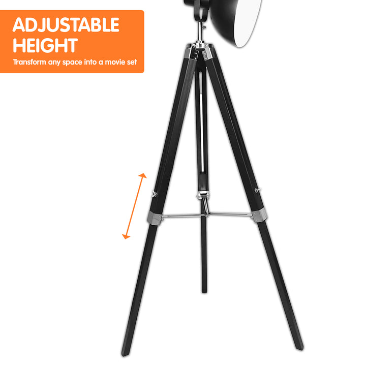 Tripod Floor Spot Lamp Reading Adjustable Height Metal Black