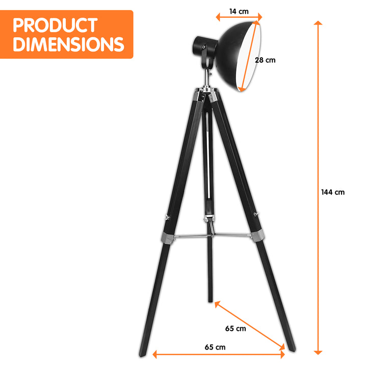 Tripod Floor Spot Lamp Reading Adjustable Height Metal Black