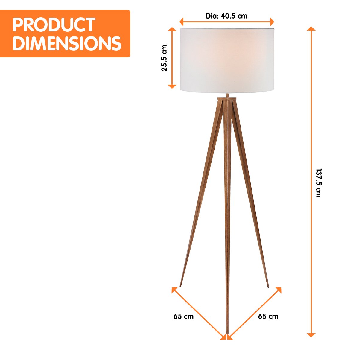 Metal Tripod Floor Spot Lamp Shade Drum in Wooden Finish - Homecoze