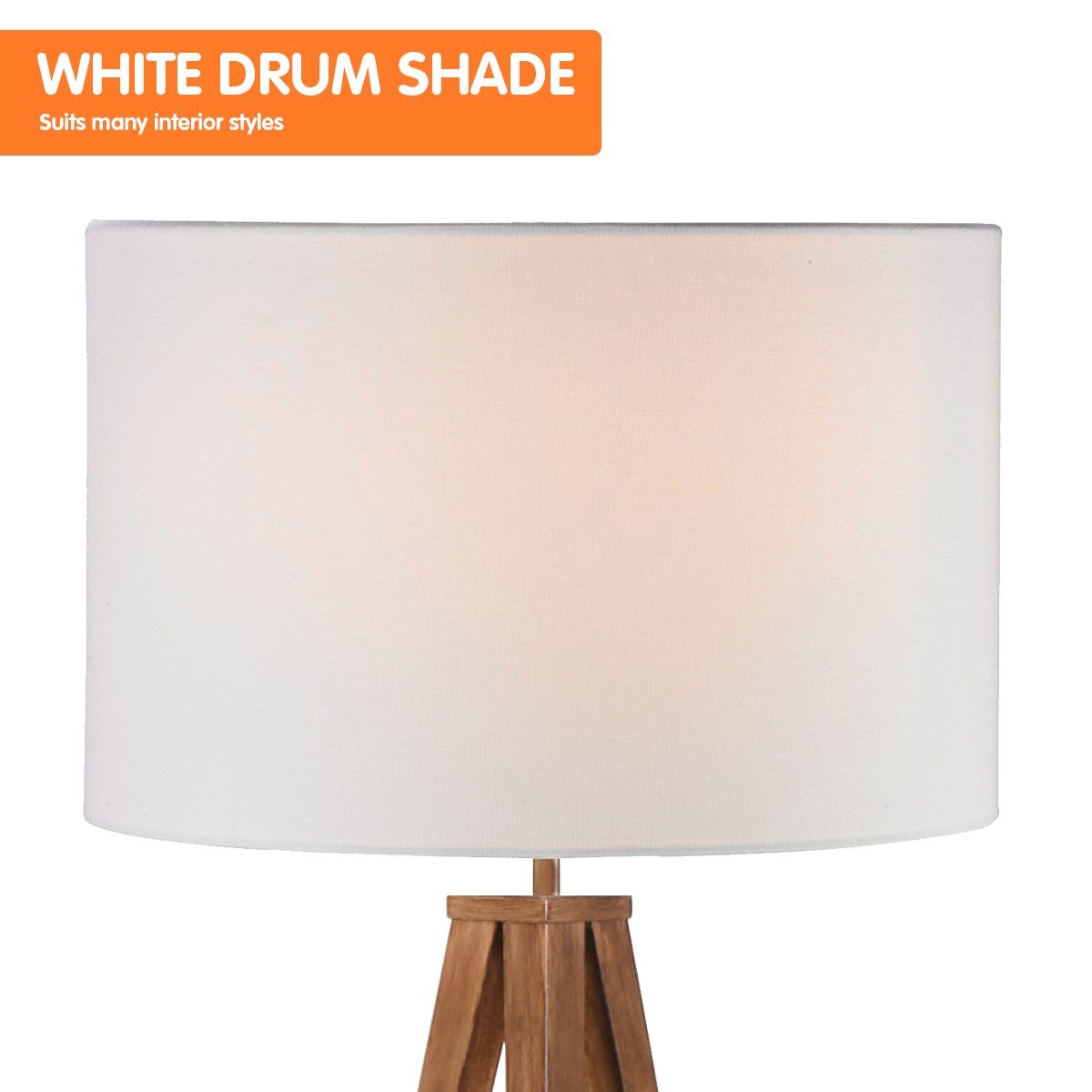 Metal Tripod Floor Spot Lamp Shade Drum in Wooden Finish - Homecoze
