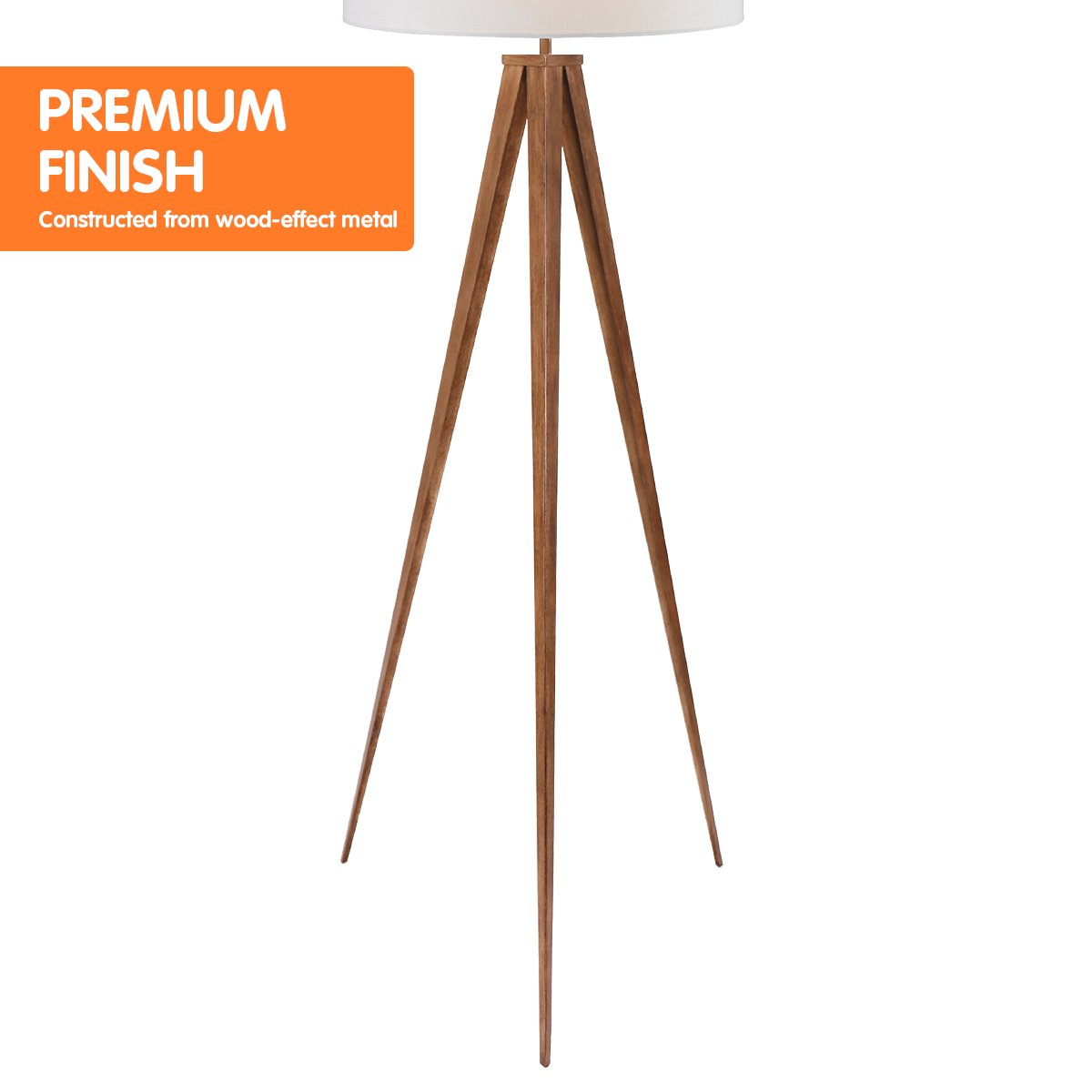 Metal Tripod Floor Spot Lamp Shade Drum in Wooden Finish - Homecoze