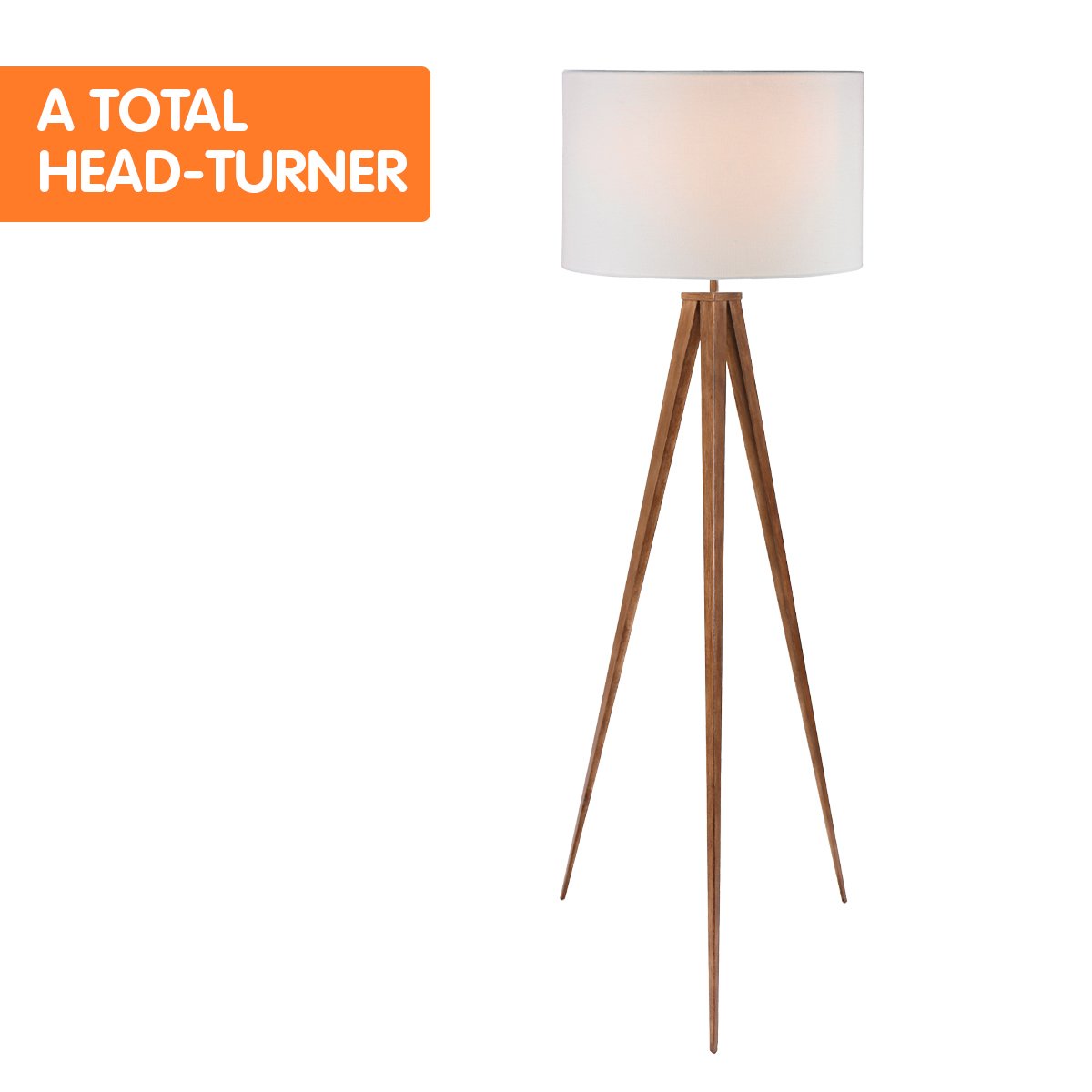 Metal Tripod Floor Spot Lamp Shade Drum in Wooden Finish - Homecoze