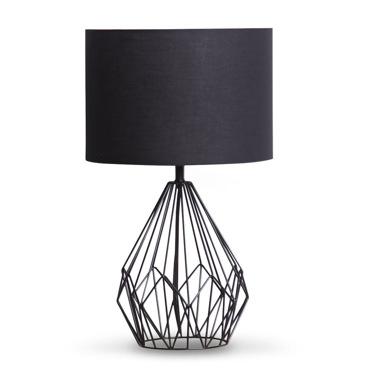 Metal Wire Table Lamp in Black Finish With Black Drum Shade