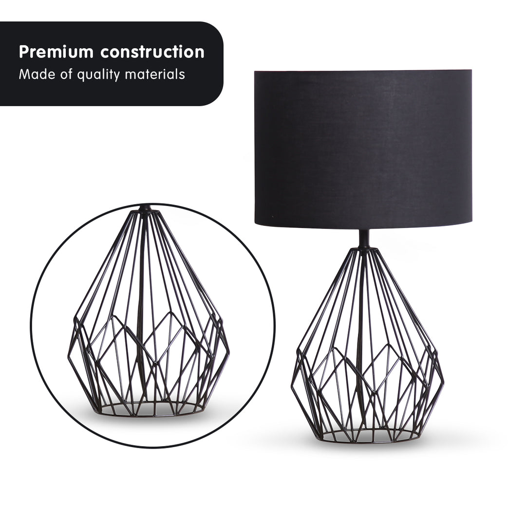 Metal Wire Table Lamp in Black Finish With Black Drum Shade