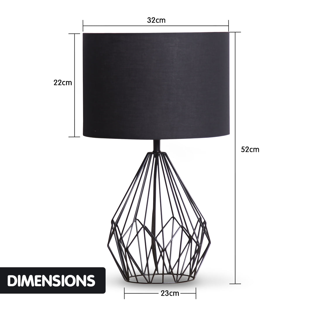 Metal Wire Table Lamp in Black Finish With Black Drum Shade