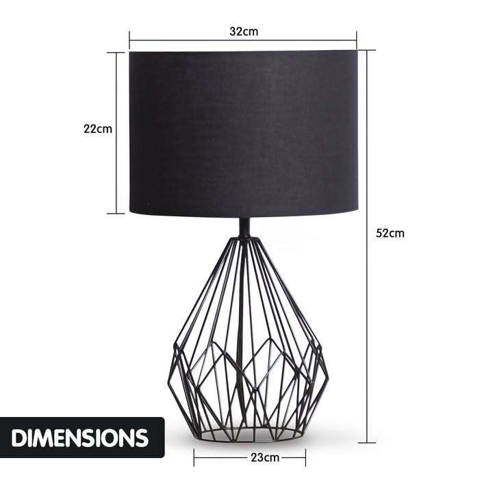 Metal Wire Table Lamp in Black Finish With Black Drum Shade