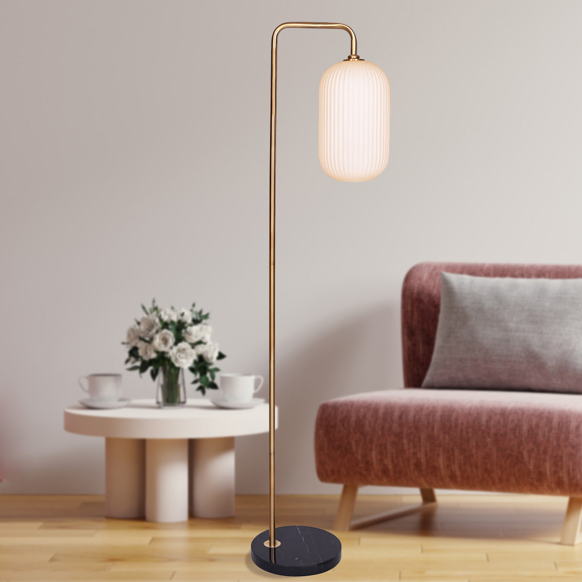 Metal Floor Lamp With Opal Glass Shade - Homecoze