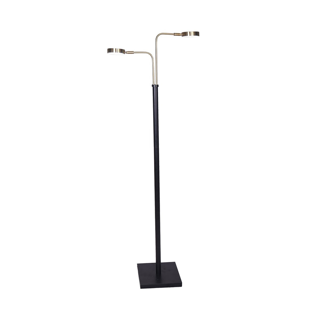 LED Metal Floor Lamp with 2 Lights in Brushed Gold and Black Finish