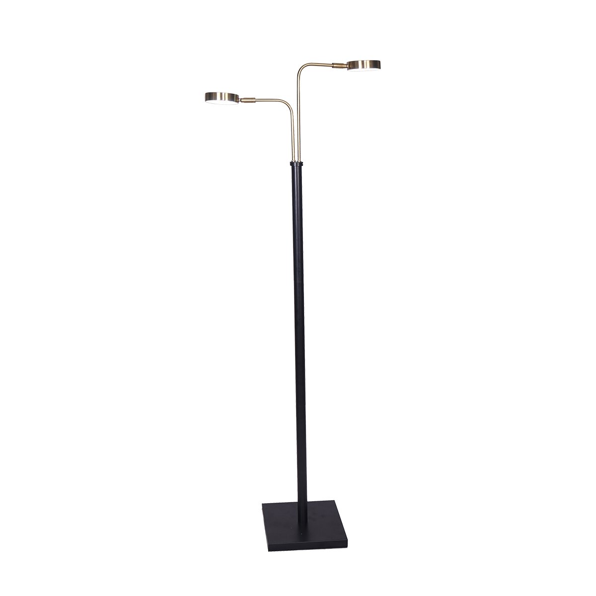 LED Metal Floor Lamp with 2 Lights in Brushed Gold and Black Finish - Homecoze
