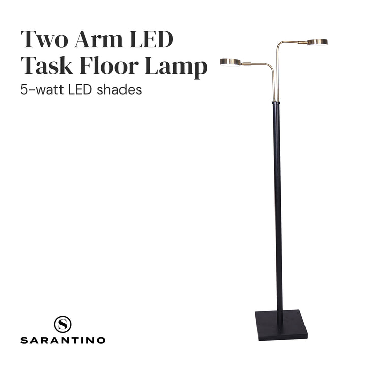 LED Metal Floor Lamp with 2 Lights in Brushed Gold and Black Finish