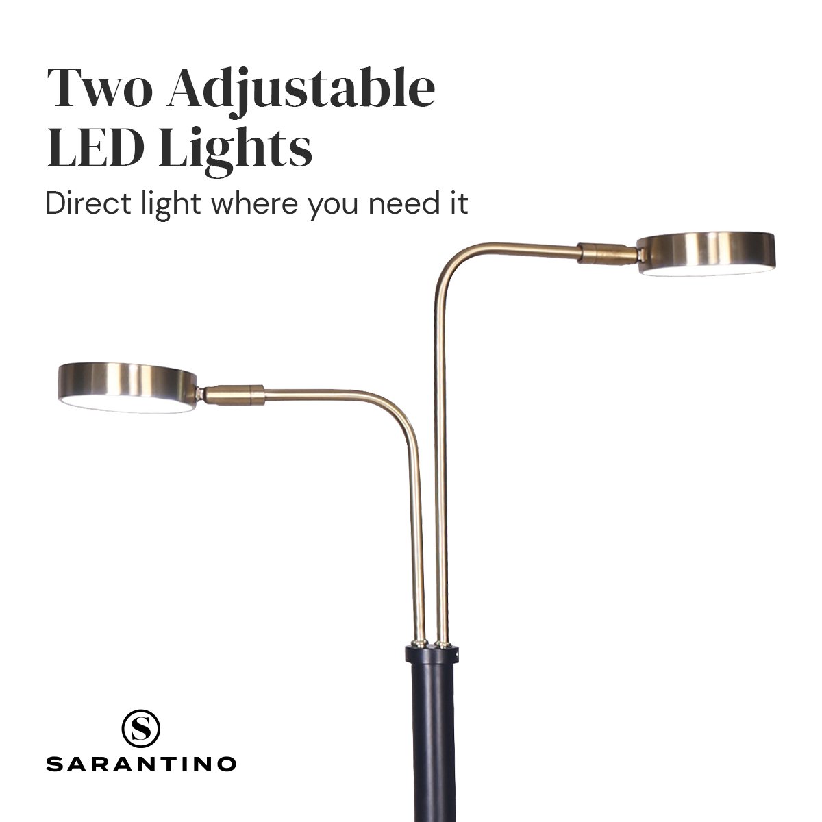 LED Metal Floor Lamp with 2 Lights in Brushed Gold and Black Finish - Homecoze