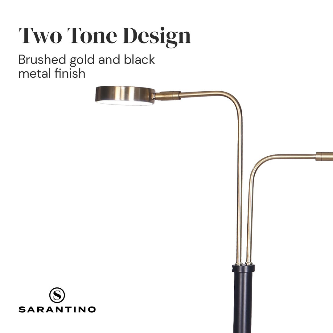 LED Metal Floor Lamp with 2 Lights in Brushed Gold and Black Finish