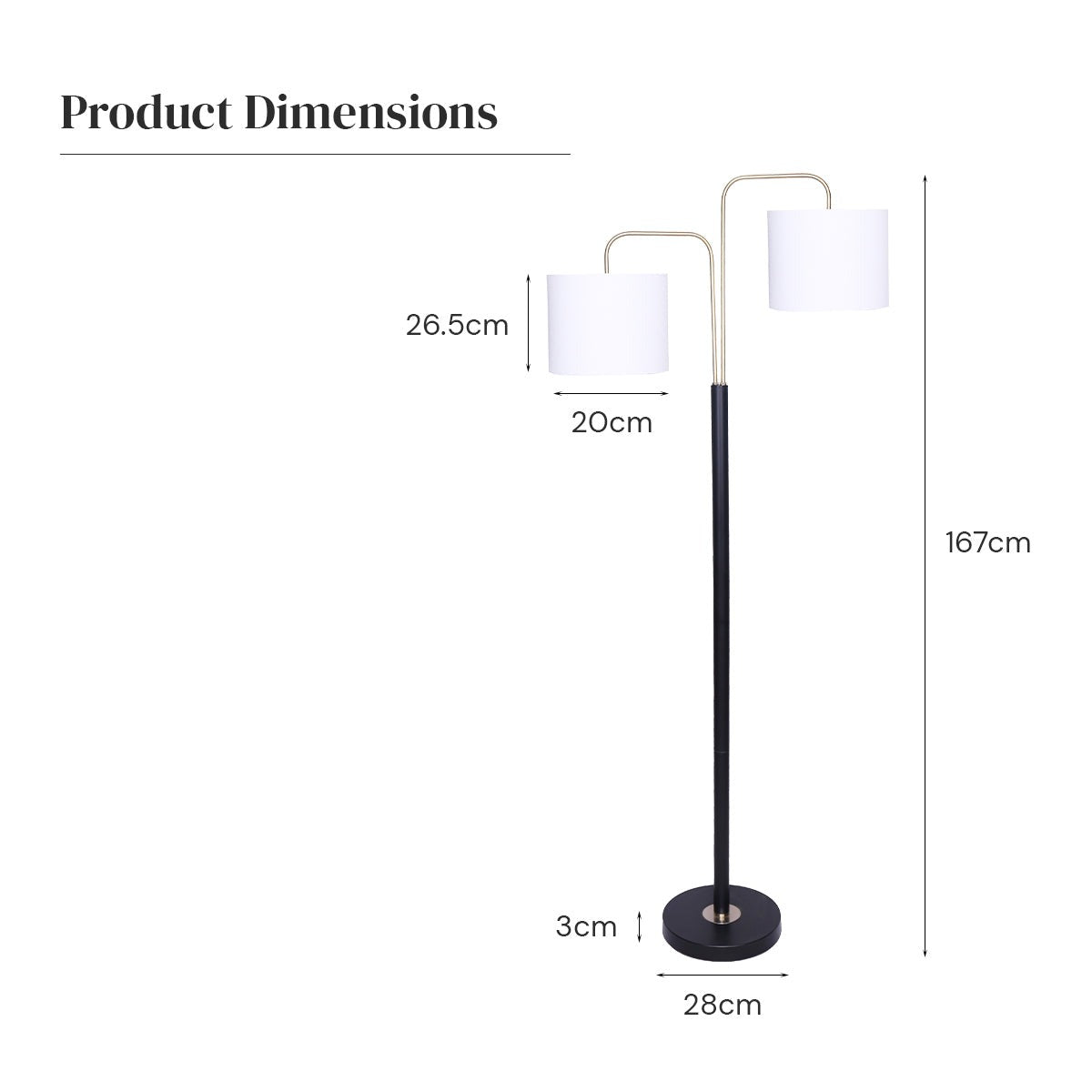 Black/Brass Finish Reading Light Floor Lamp - Homecoze