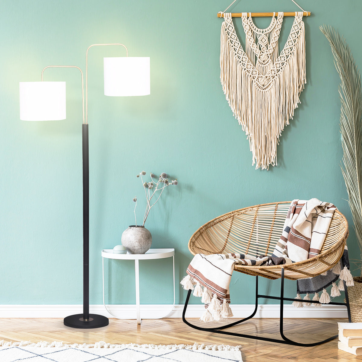 Black/Brass Finish Reading Light Floor Lamp - Homecoze