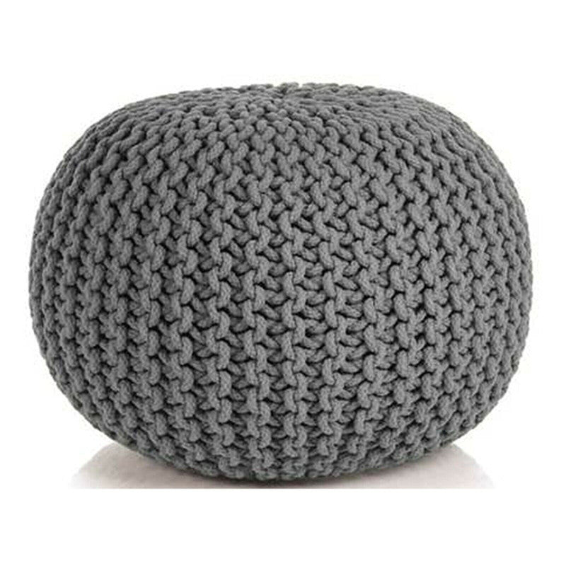 Braided Ottoman Pouffe Footstool Hand Knitted -Grey Homecoze