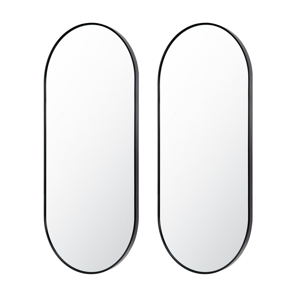 Set of 2 Black Wall Mirrors Oval Aluminum Frame Bathroom Vanity 45x100cm Homecoze