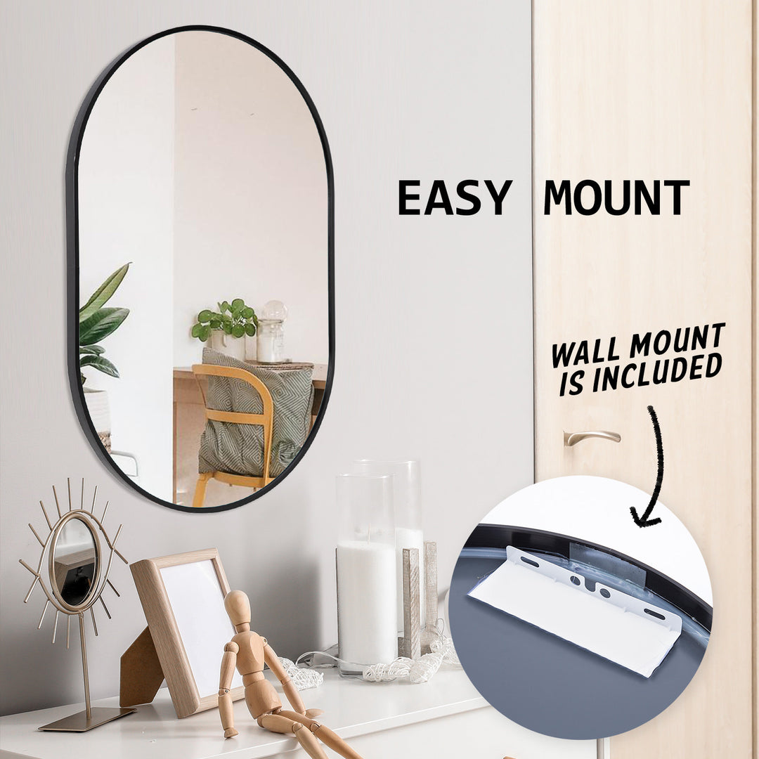 Black Wall Mirror Oval Aluminum Frame Bathroom Vanity 50x75cm Homecoze