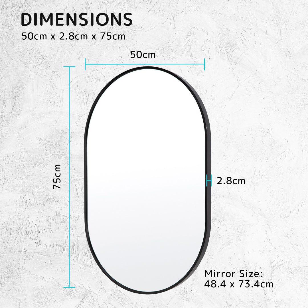 Black Wall Mirror Oval Aluminum Frame Bathroom Vanity 50x75cm Homecoze