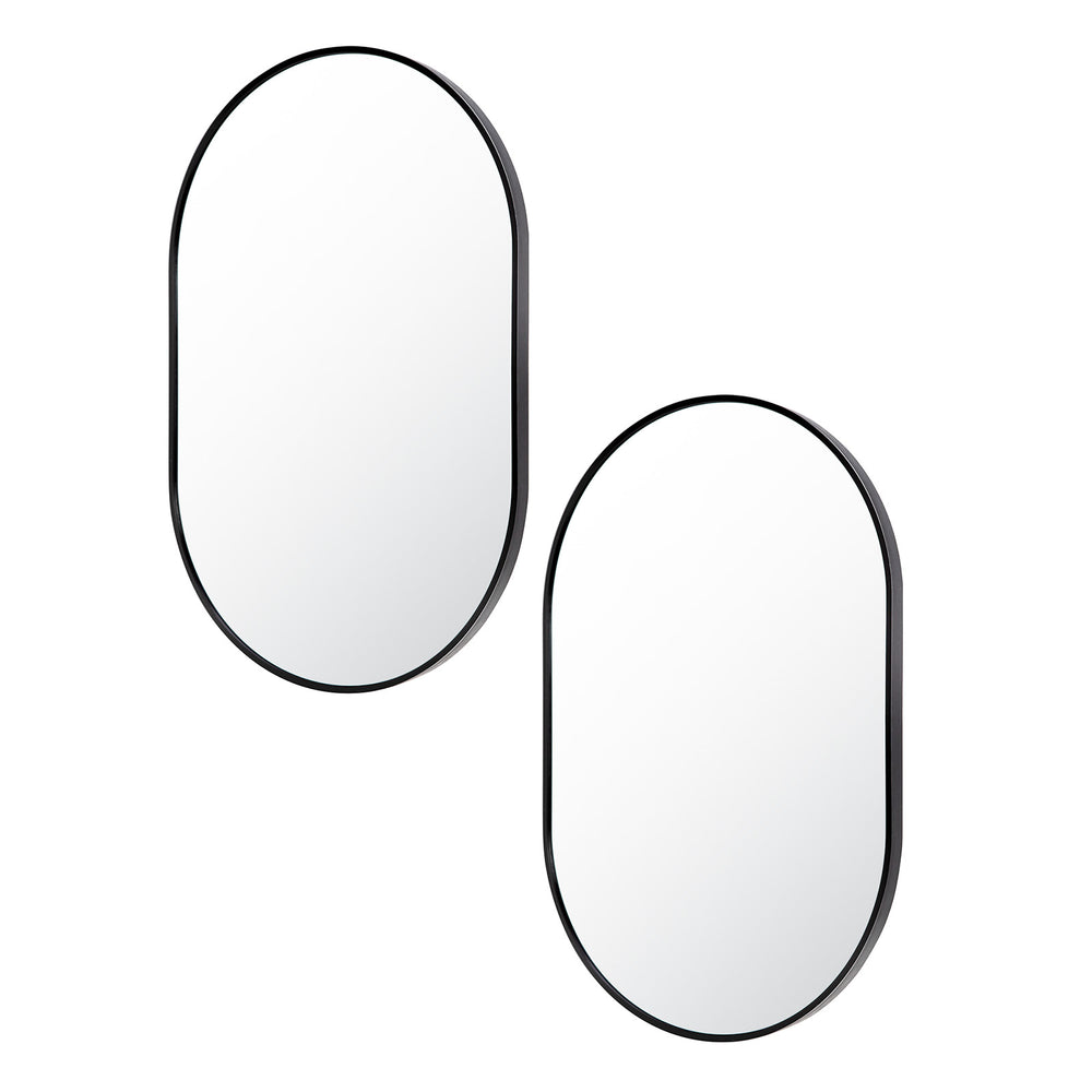 Set of 2 Black Wall Mirrors Oval Aluminum Frame Bathroom Vanity 50x75cm Homecoze