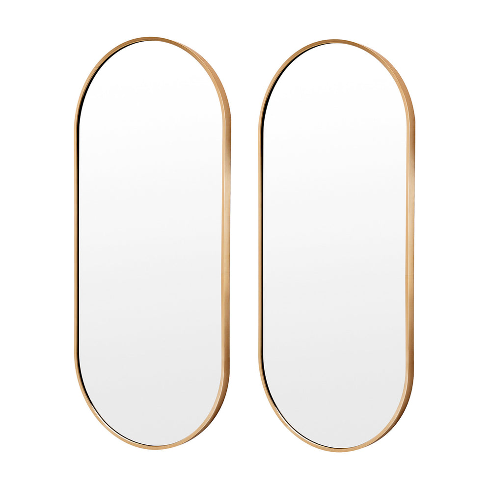 Set of 2 Gold Wall Mirrors Oval Aluminum Frame Bathroom Vanity 45x100cm Homecoze