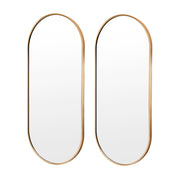 Set of 2 Gold Wall Mirrors Oval Aluminum Frame Bathroom Vanity 45x100cm Homecoze