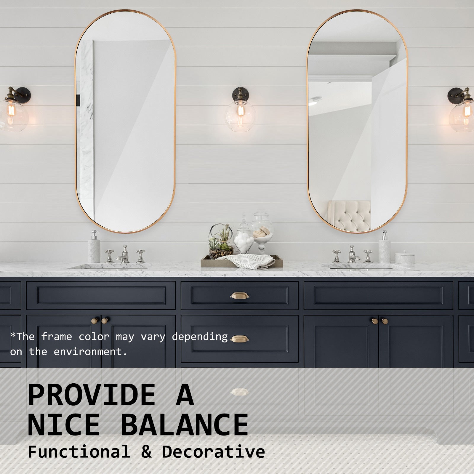Set of 2 Gold Wall Mirrors Oval Aluminum Frame Bathroom Vanity 45x100cm Homecoze