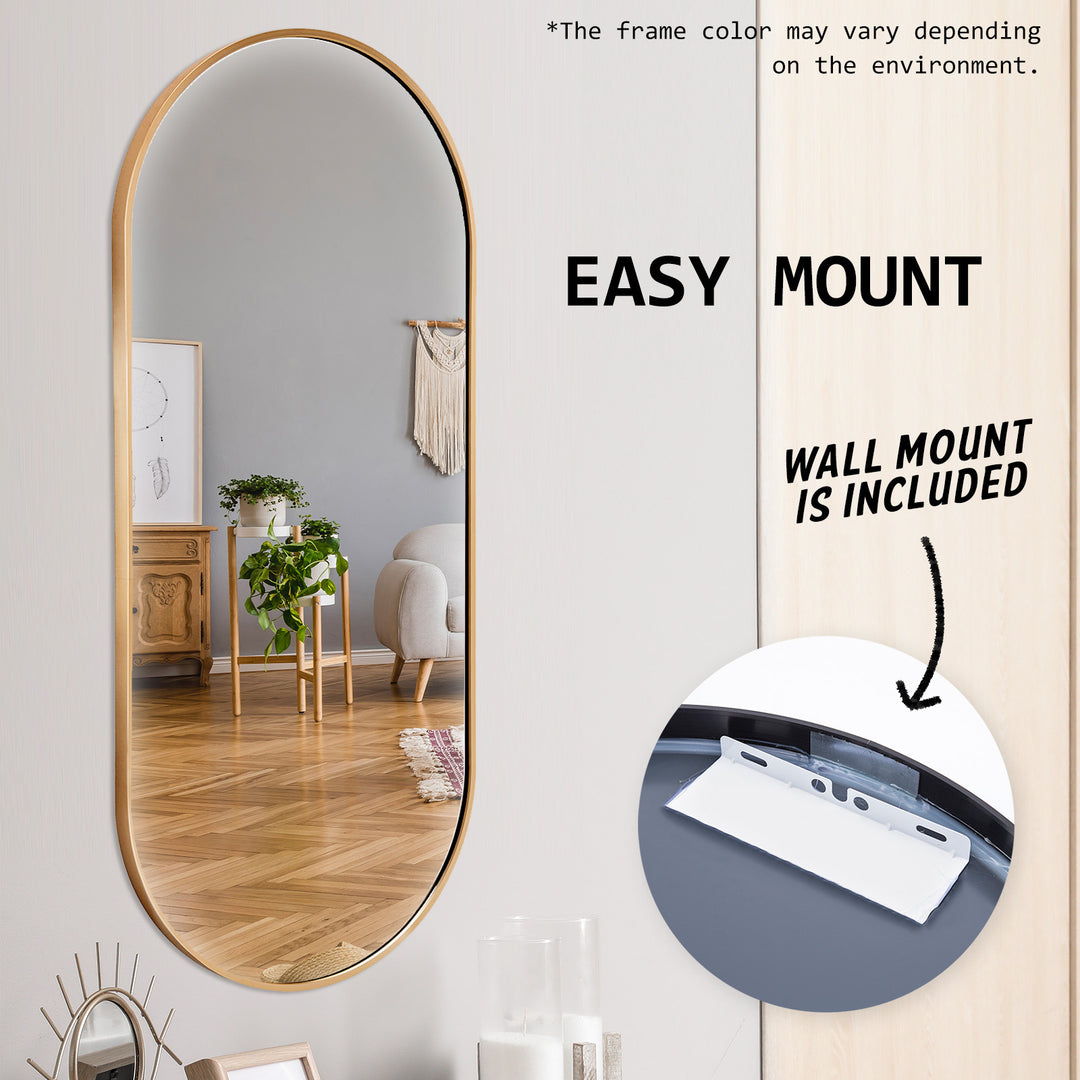 Set of 2 Gold Wall Mirrors Oval Aluminum Frame Bathroom Vanity 45x100cm Homecoze