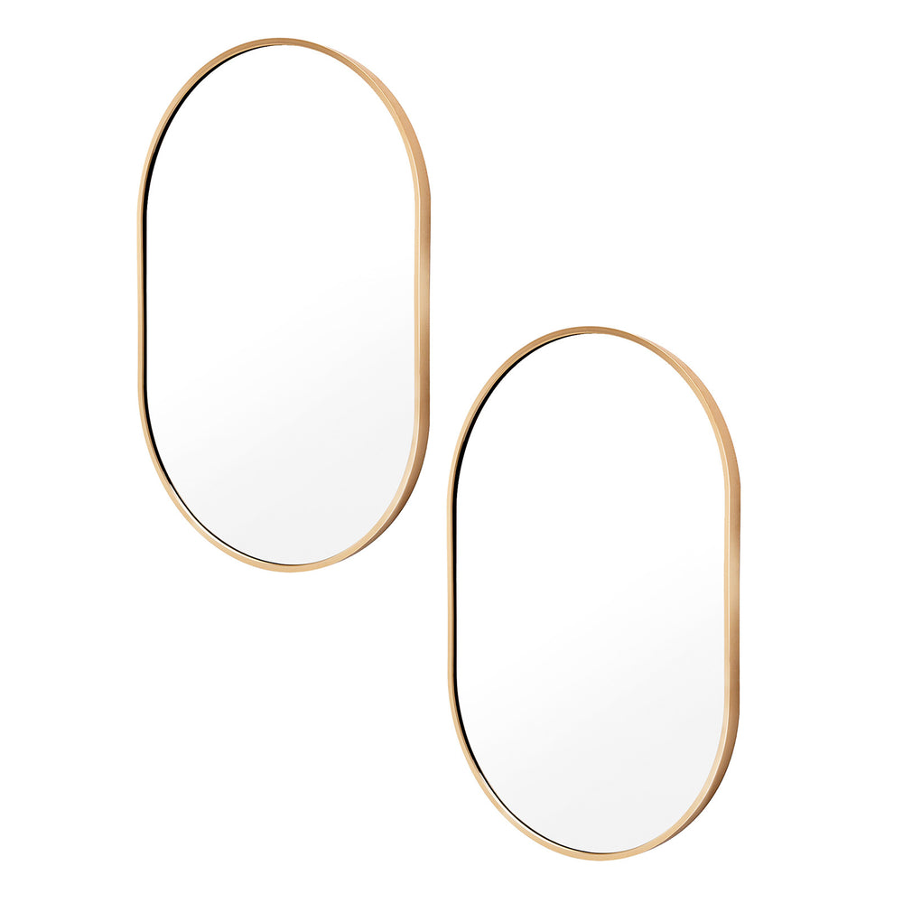Set of 2 Gold Wall Mirrors Oval Aluminum Frame Bathroom Vanity 50x75cm Homecoze