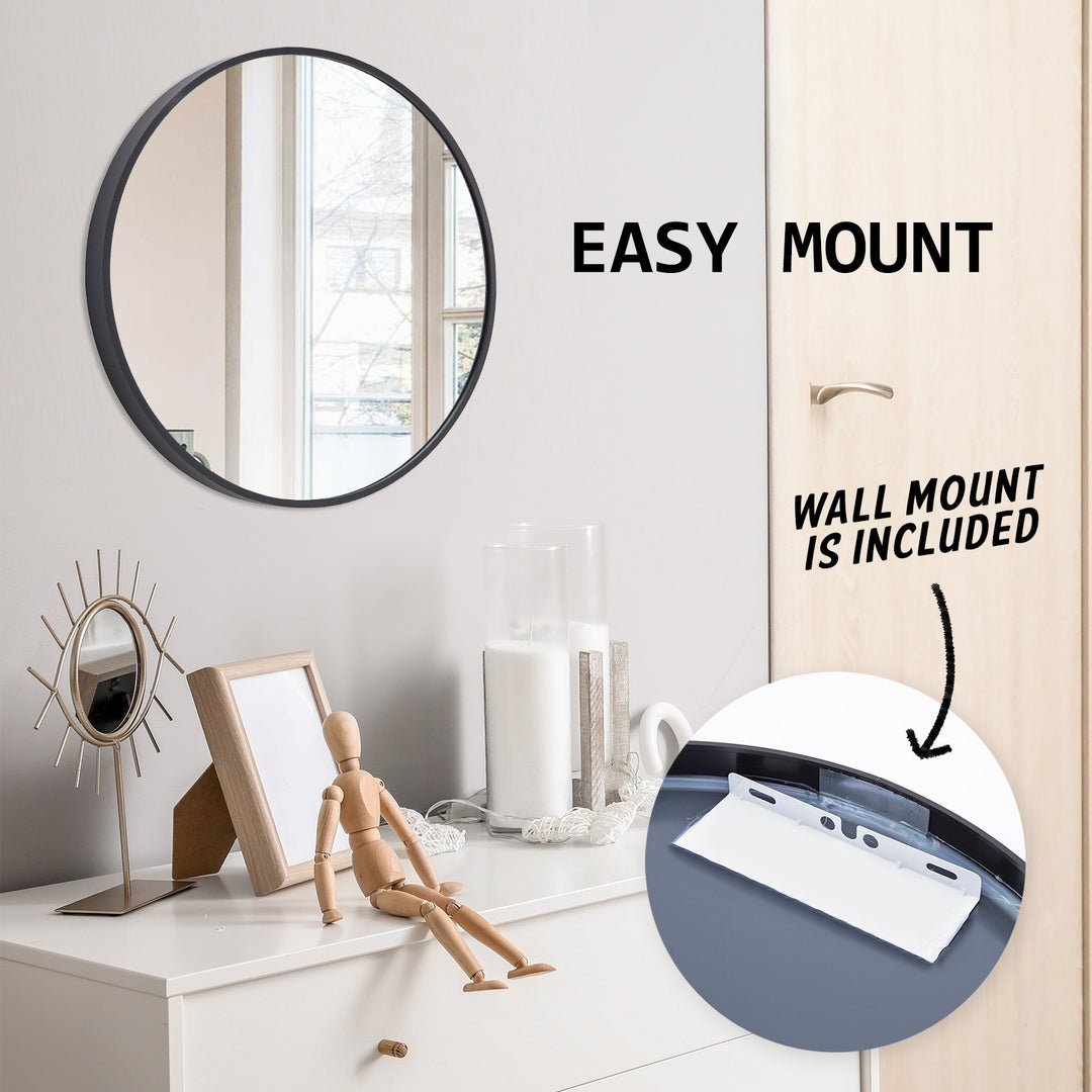 Set of 2 Black Wall Mirrors Round Aluminum Frame Bathroom Vanity 50cm Homecoze