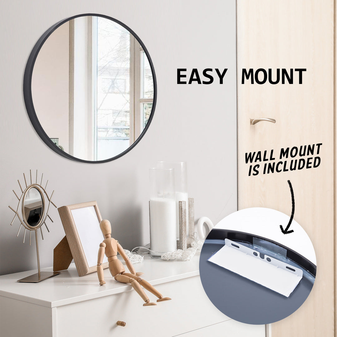 Set of 2 Black Wall Mirrors Round Aluminum Frame Bathroom Vanity 60cm Homecoze