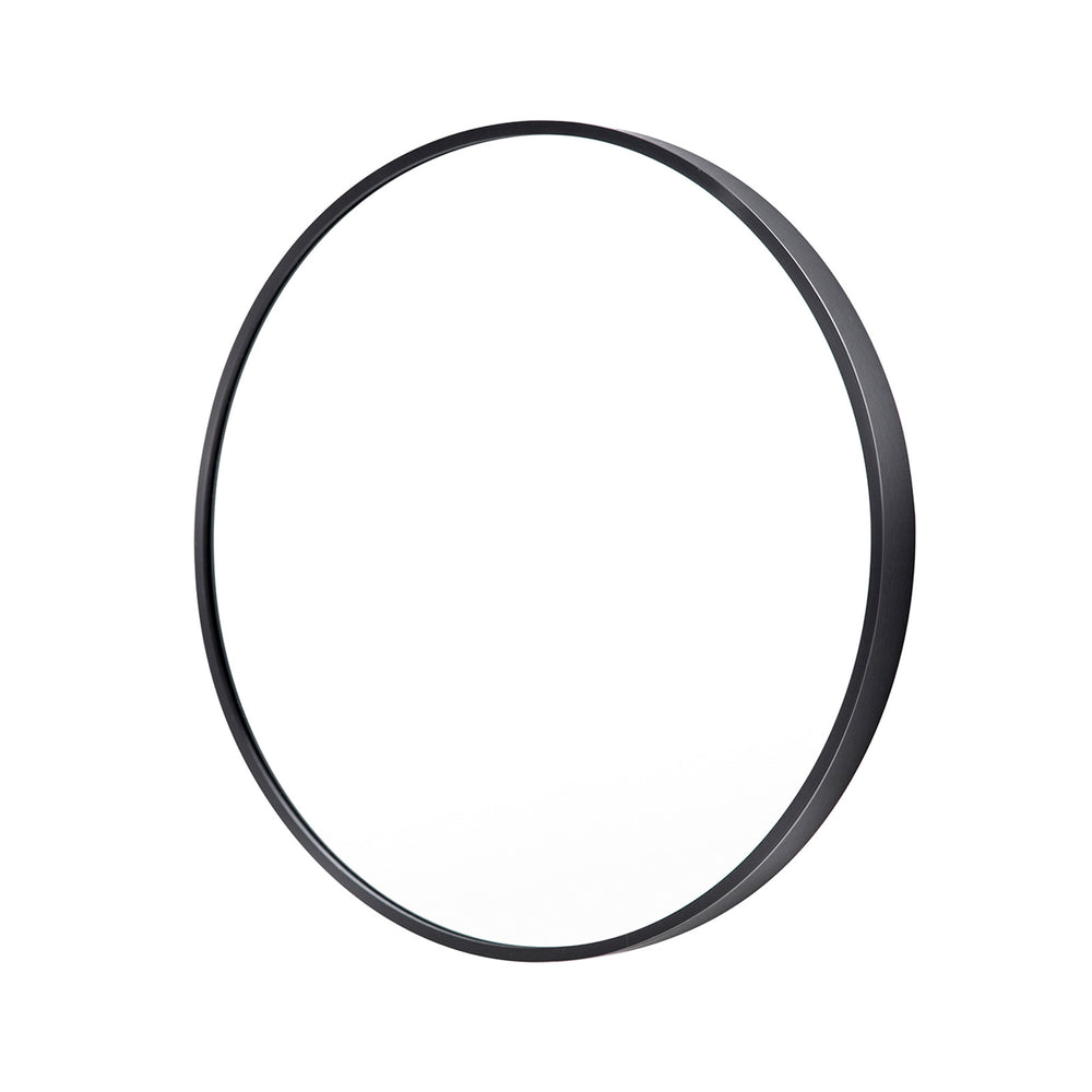 Black Wall Mirror Round Aluminum Frame Makeup Décor Bathroom Vanity 80cm Homecoze