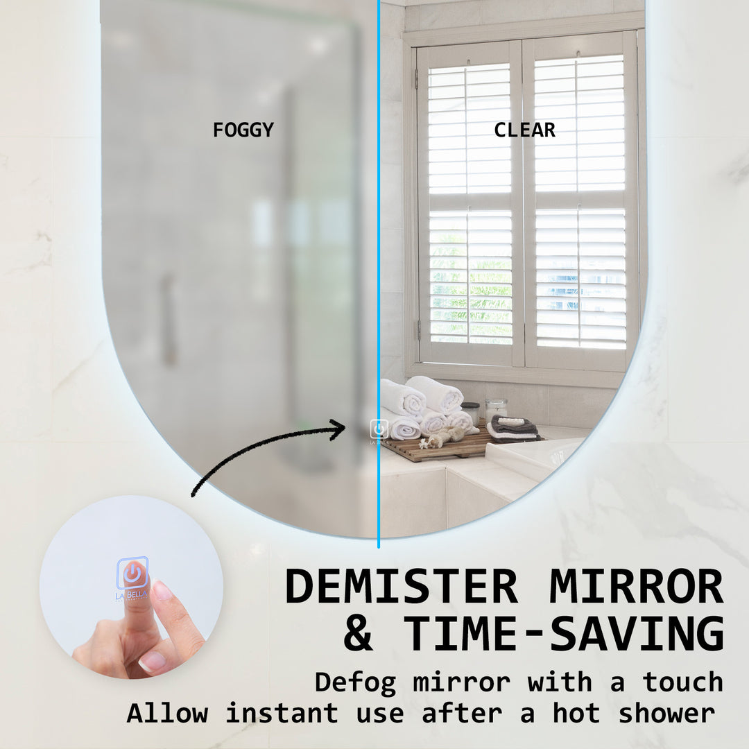 LED Anti Fog Wall Mirror Oval Aluminum Frame Bathroom Vanity 45x100cm Homecoze