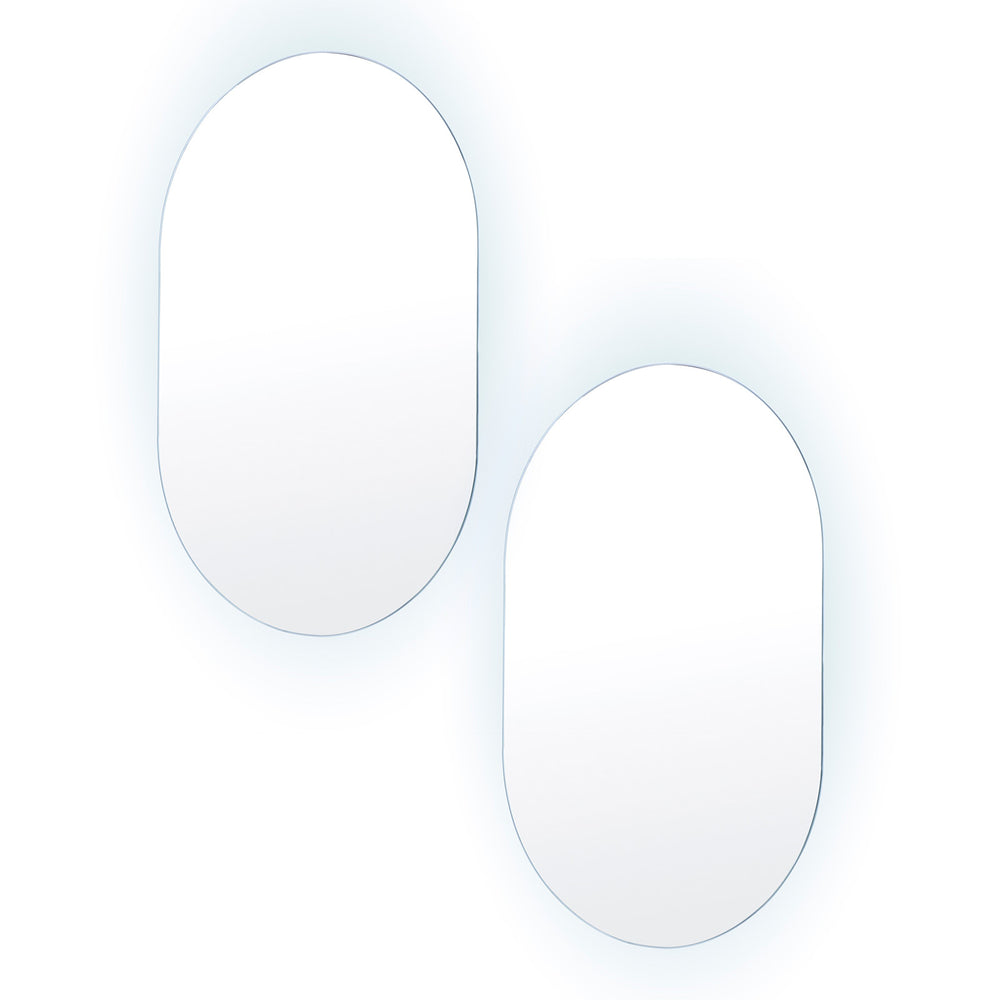 Set of 2 LED Anti Fog Wall Mirrors Oval Aluminum Frame Bathroom Vanity 50x75cm Homecoze
