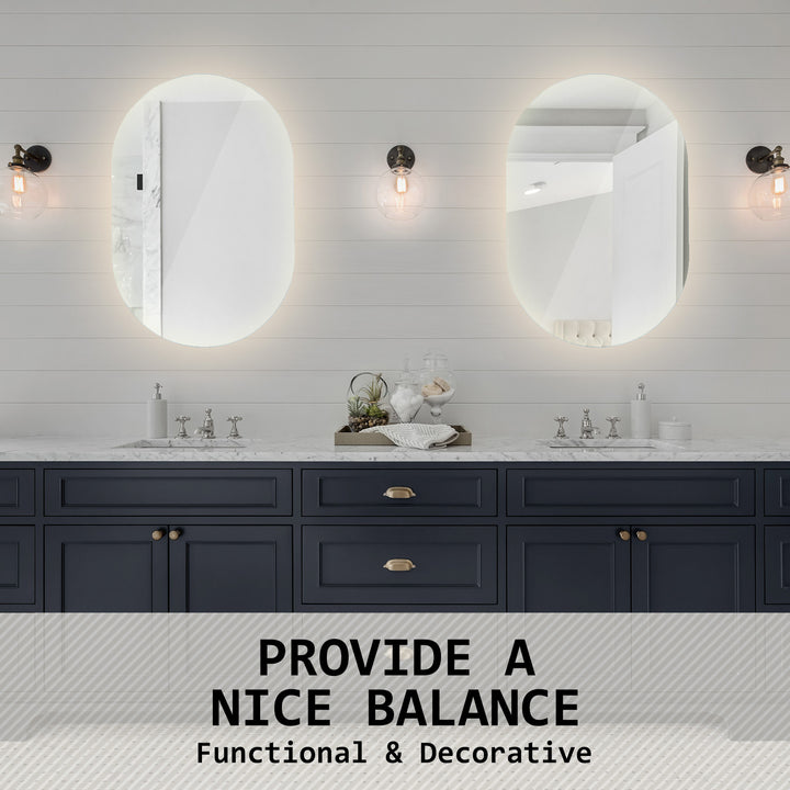 Set of 2 LED Anti Fog Wall Mirrors Oval Aluminum Frame Bathroom Vanity 50x75cm Homecoze