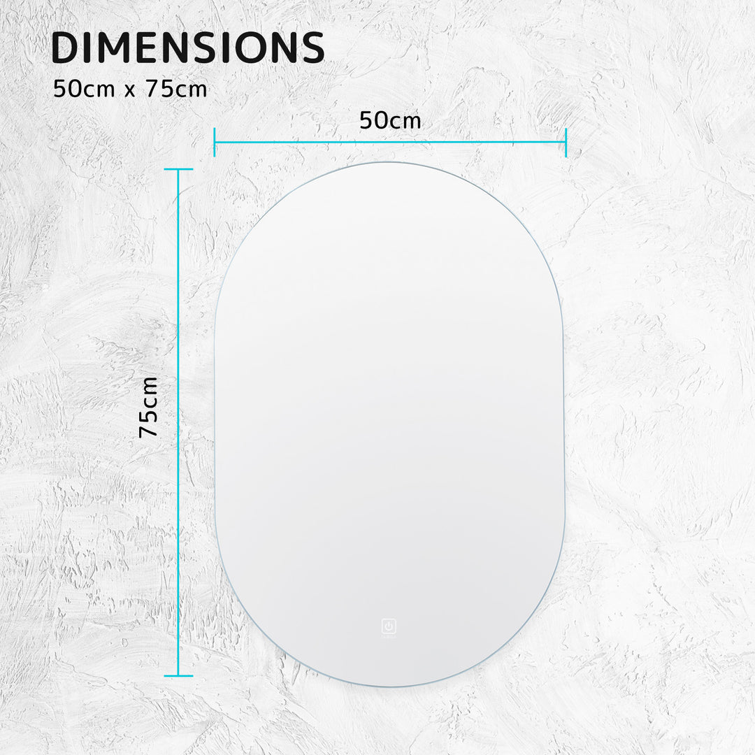 Set of 2 LED Anti Fog Wall Mirrors Oval Aluminum Frame Bathroom Vanity 50x75cm Homecoze