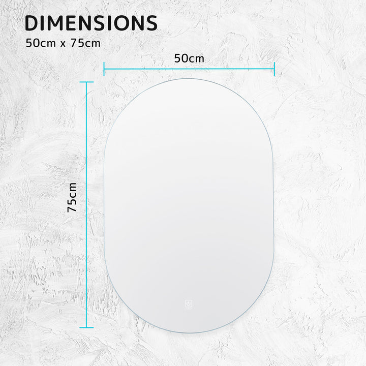 Set of 2 LED Anti Fog Wall Mirrors Oval Aluminum Frame Bathroom Vanity 50x75cm Homecoze