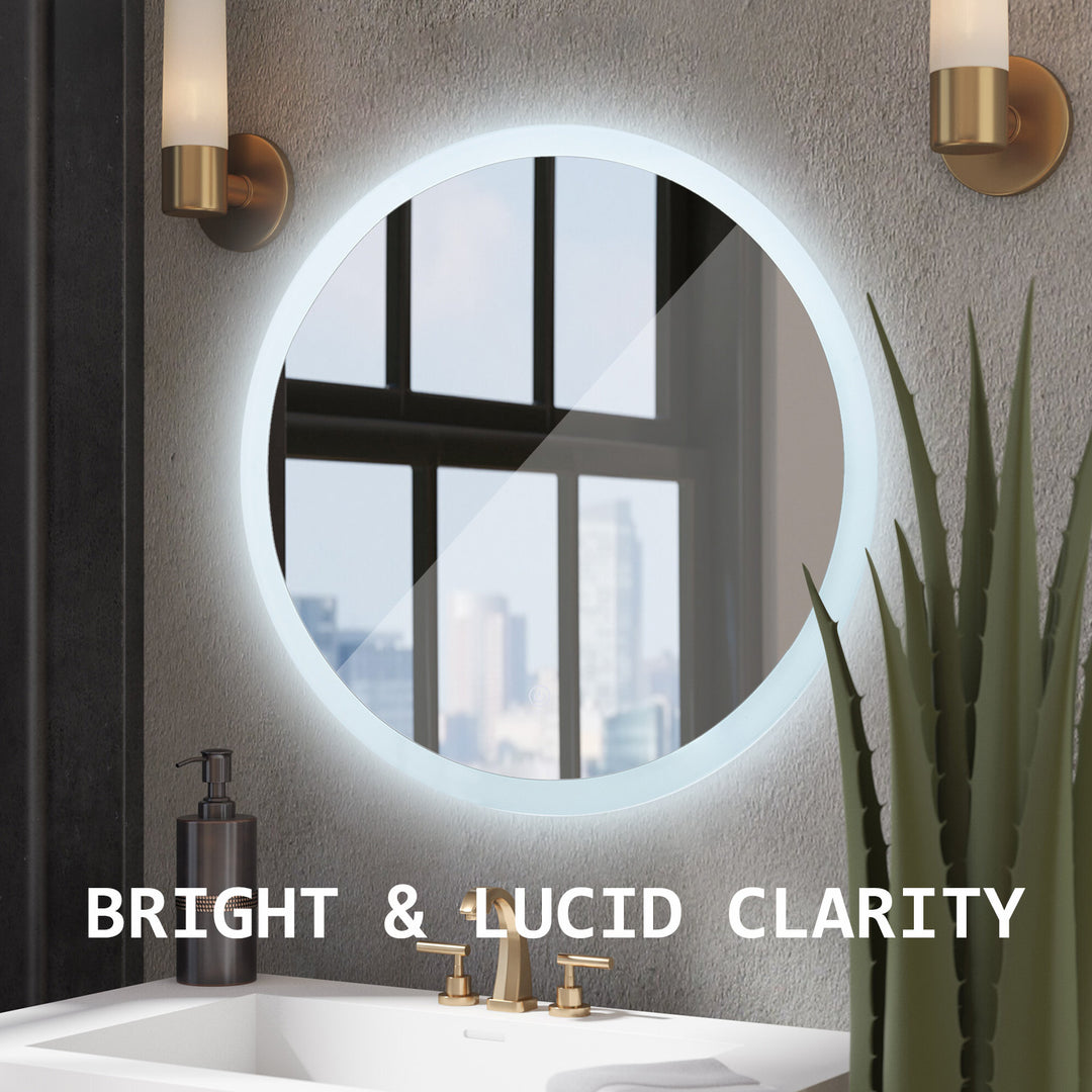 LED Anti Fog Wall Mirror Round Aluminum Frame Bathroom Vanity 50cm Homecoze