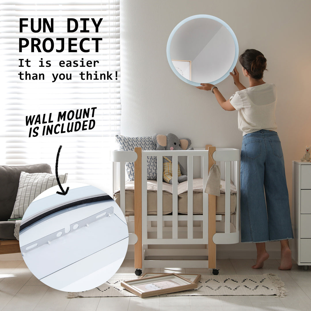 LED Anti Fog Wall Mirror Round Aluminum Frame Bathroom Vanity 50cm Homecoze
