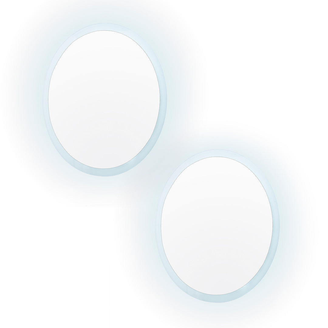 Set of 2 LED Anti Fog Wall Mirror Round Aluminum Frame Bathroom Vanity 50cm Homecoze