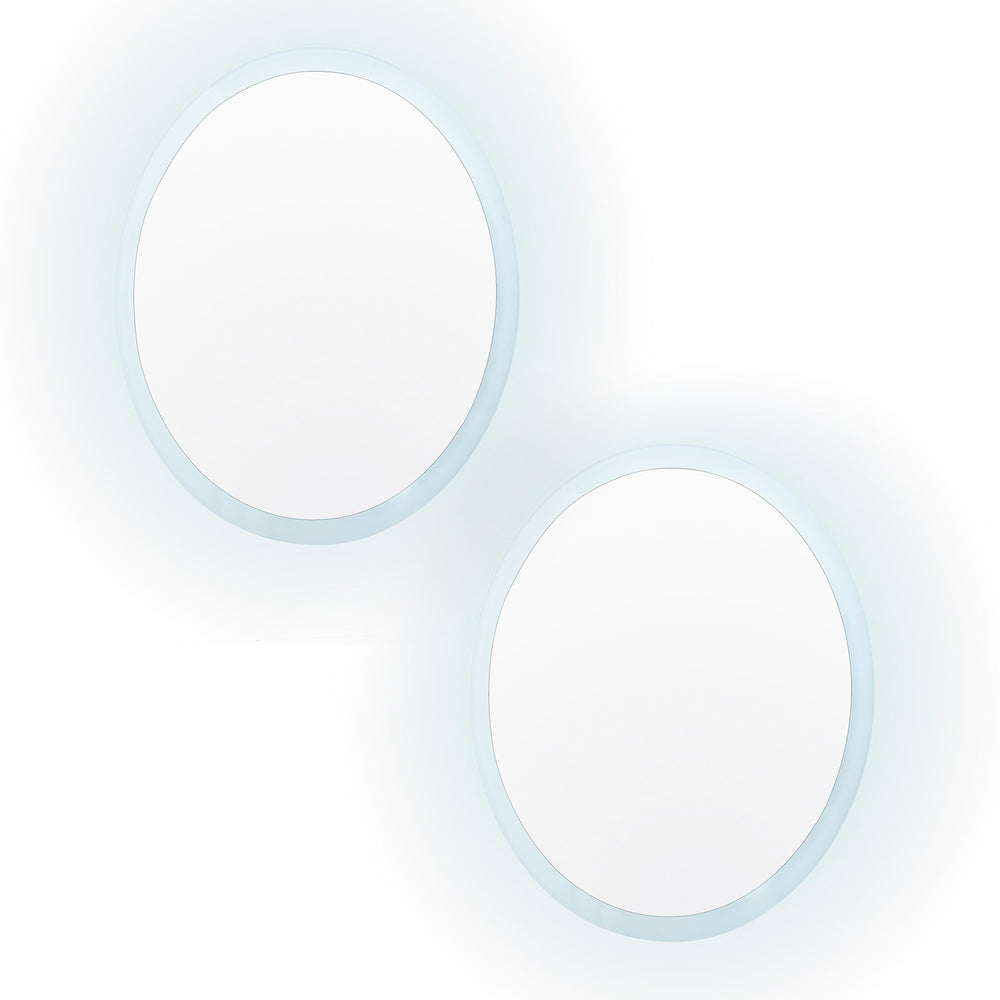 Set of 2 LED Anti Fog Wall Mirror Round Aluminum Frame Bathroom Vanity 60cm Homecoze