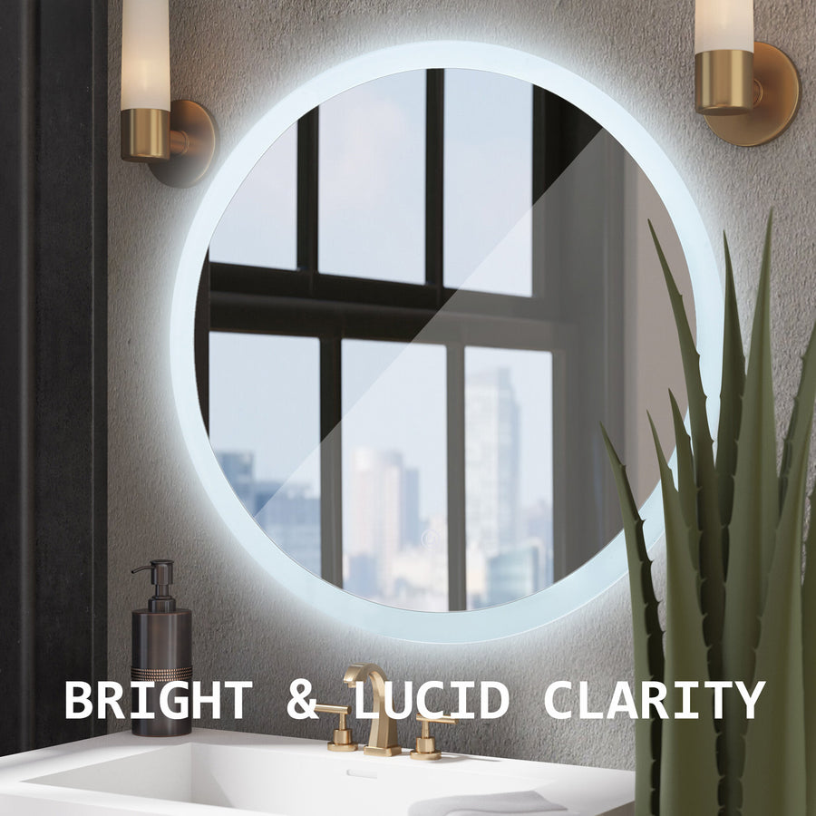 LED Anti Fog Wall Mirror Round Aluminum Frame Bathroom Vanity 70cm Homecoze